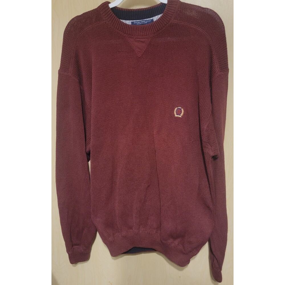 Men's Tommy Hilfiger Maroon Cotton Crew Neck Pullover Sweater Large VTG 90s